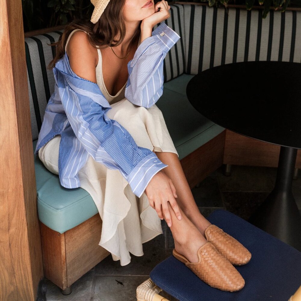 OluKai Mi’i Woven Leather Mules in Tan - Picture 7 of 16